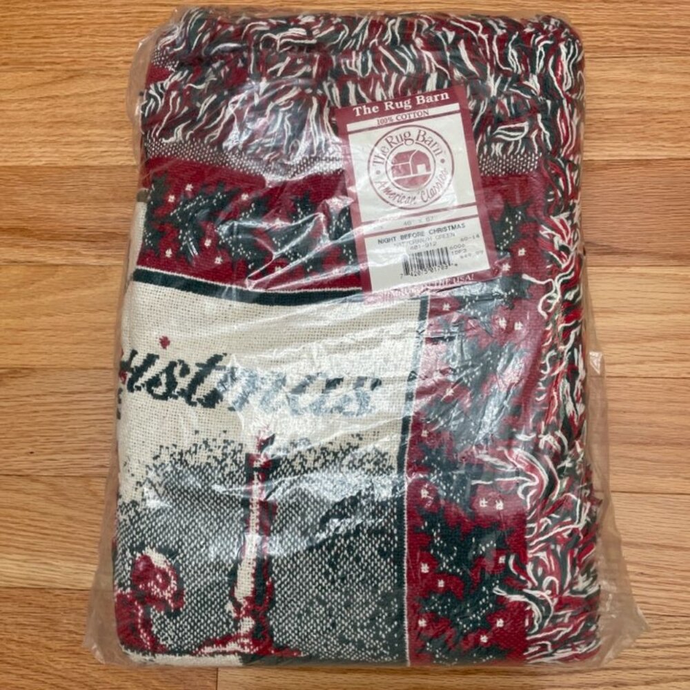 Vtg The Rug Barn Night Before Christmas Throw Blanket.100% Cotton Made in USA